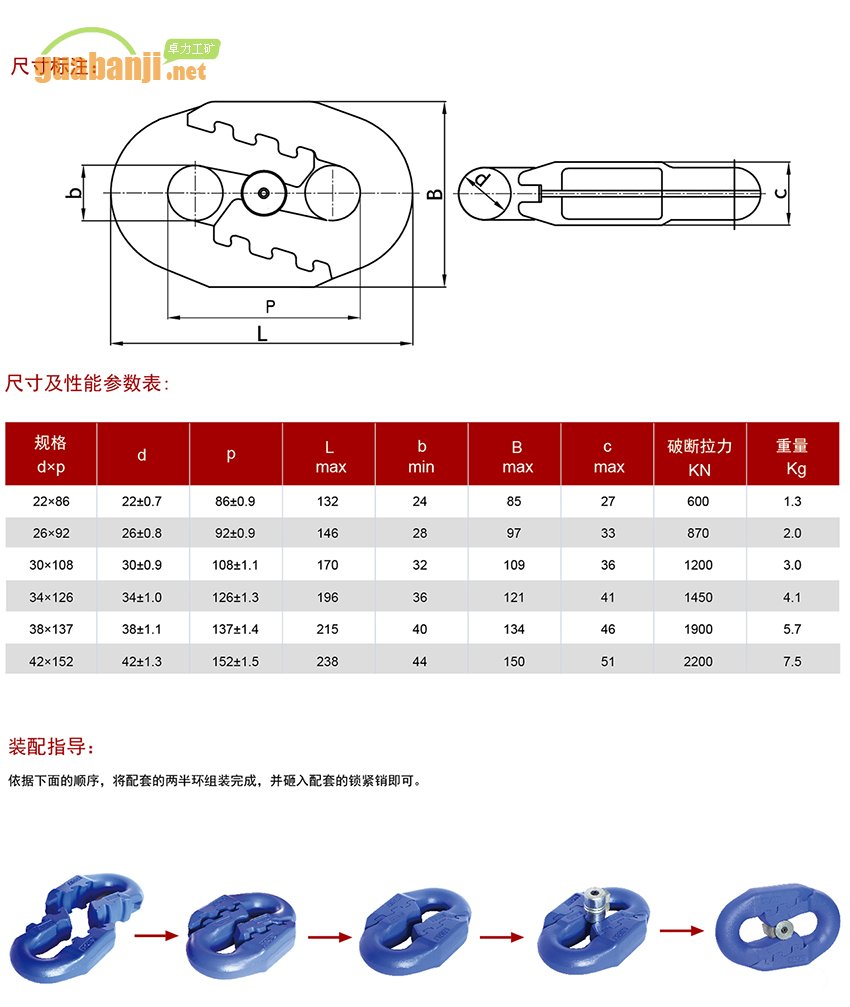 扁平弧齒型接鏈環(huán) 扁平環(huán) 弧齒環(huán)規(guī)格、尺寸、裝配指導